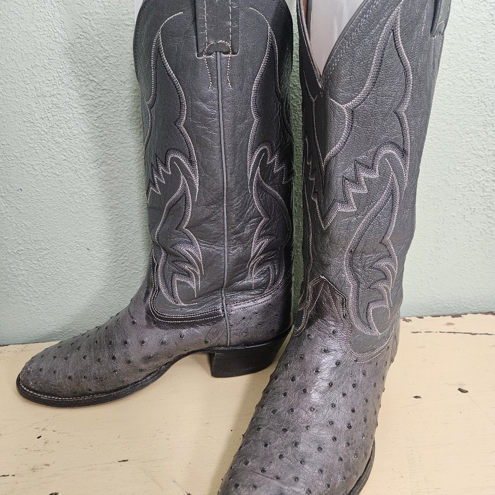 Nocona White Label Gray Ostrich Leather Western Boots 7.5 - Picture 2 of 11